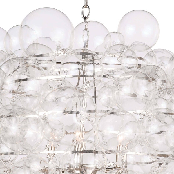 Polished nickel glass chandelier with glass bulbs